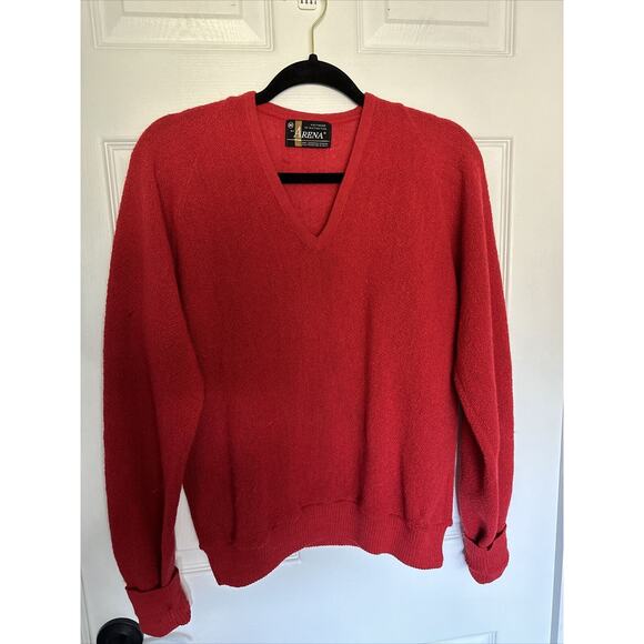 Arena Pullover Vneck Sweater Womens Medium Peruvian Alpaca Long Sleeve Red Fall - Picture 1 of 7